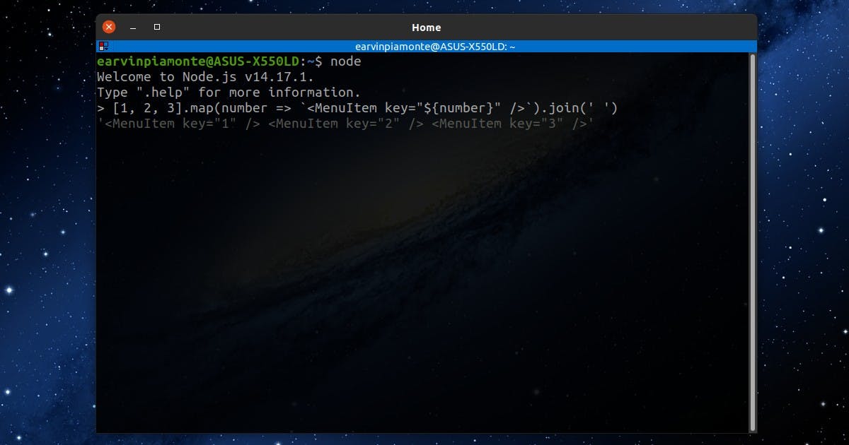 A screenshot of a terminal with Node.js running.